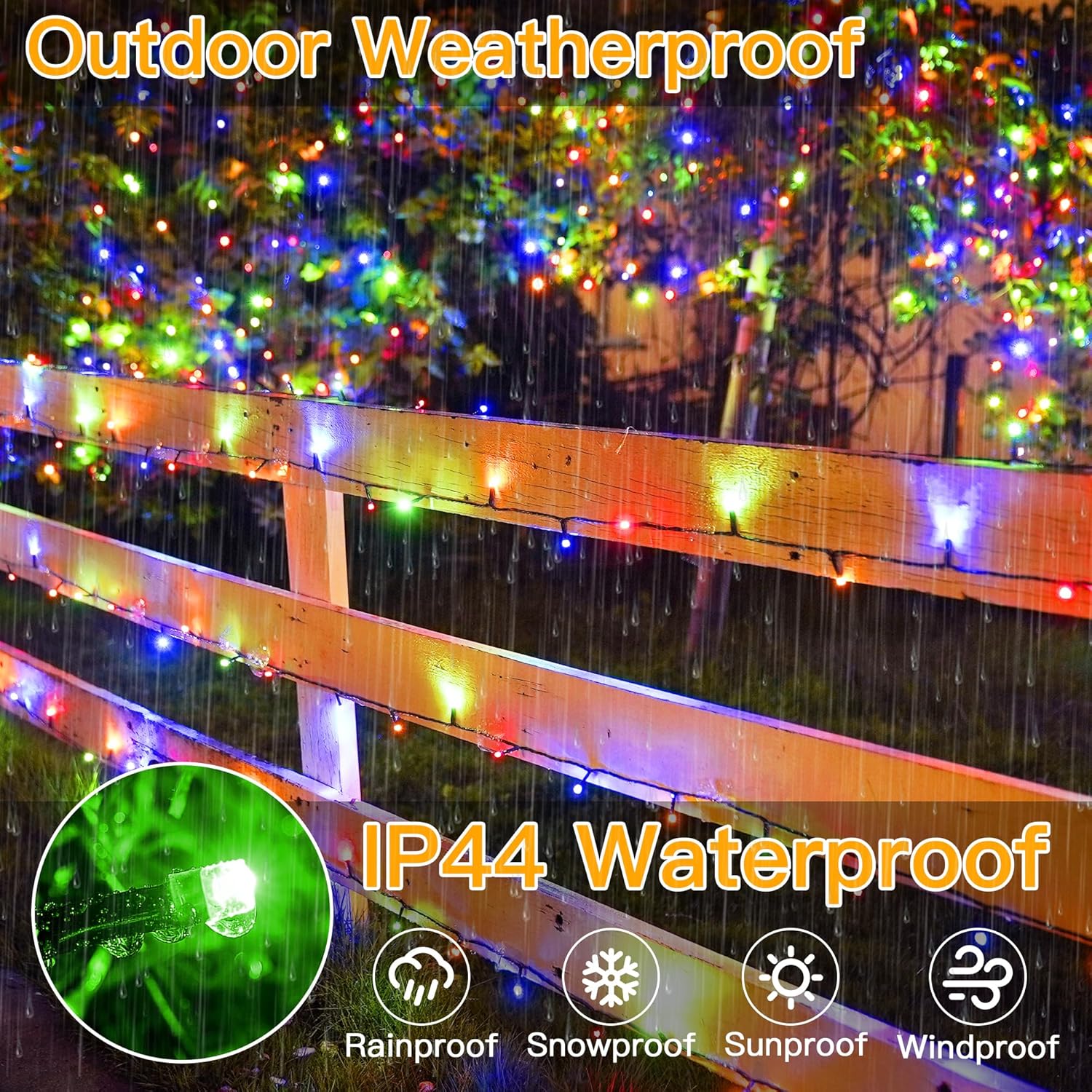 Weatherproof String 20M 200 LED Outdoor Fairy Lights – Multicolour String Lights, Remote ...