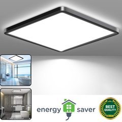 36W Square LED Ceiling Light, 3300LM, 5000K Daylight, IP44 Waterproof, Slim Black Design