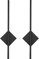 Pair of black earrings with geometric design on a white background