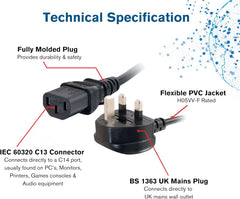 Power cord with technical specifications labeled on a white background