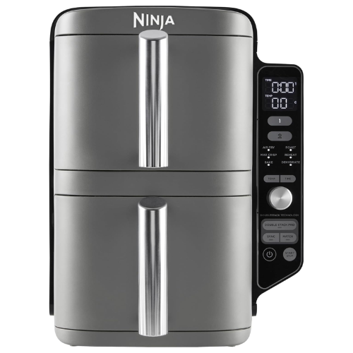 Double Stack XL Air Fryer with Dual Drawers, 9.5L Capacity, 6 Cooking Functions, 4 Levels, Space-Saving Design – Grey