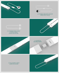 Product packaging with various components on a green and gray background