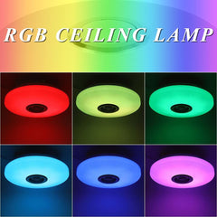 RGB ceiling lamp with color-changing capabilities shown in a grid of six images.