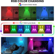 RGB color-changing light with butterfly design in various modes and settings.