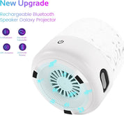 Rechargeable Bluetooth speaker galaxy projector with specifications on a white background