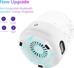 Rechargeable Bluetooth speaker galaxy projector with specifications on a white background
