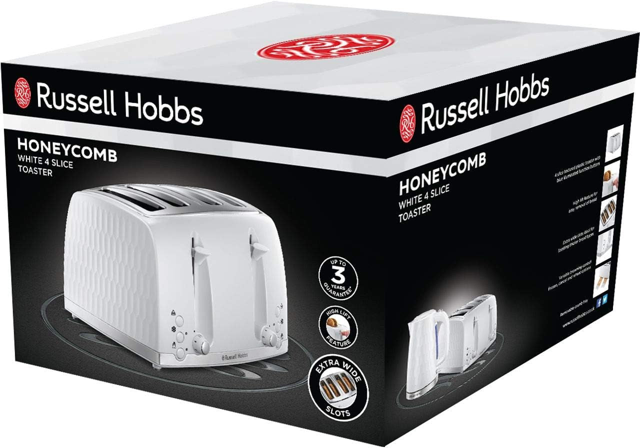 Russell Hobbs Honeycomb toaster packaging on a white background