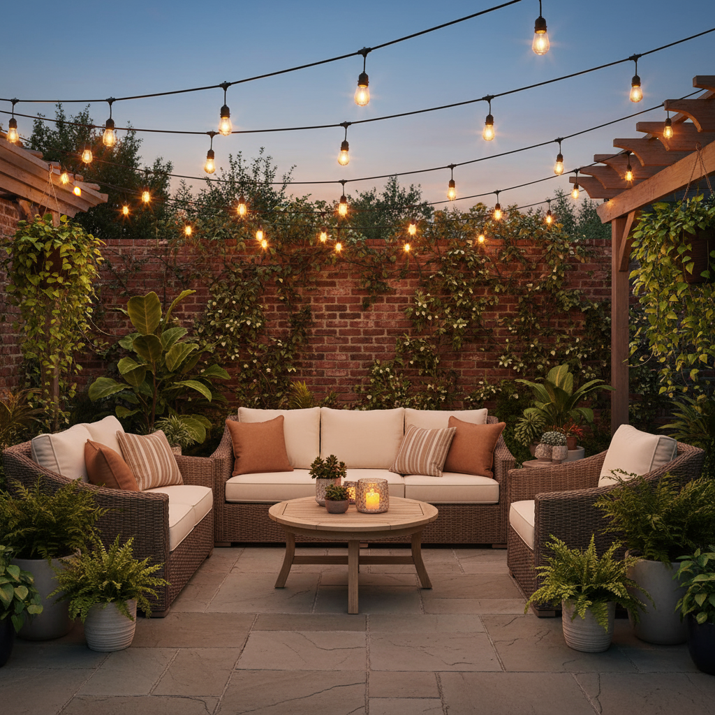 S14 outdoor connectable festoon string lights installed in garden