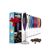 Set of PowerLix milk frothers with a colorful box on a white background