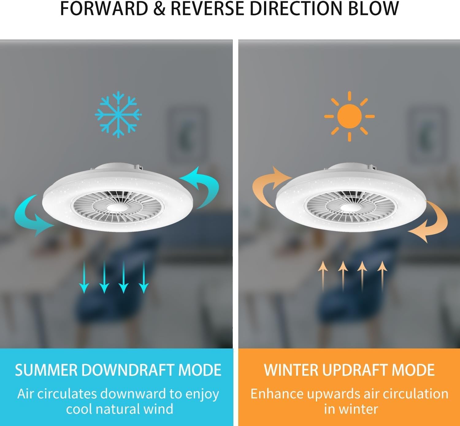 Smart LED ceiling light with fan RGB