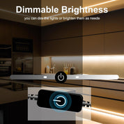 Smart home device with dimmable brightness control over a kitchen background