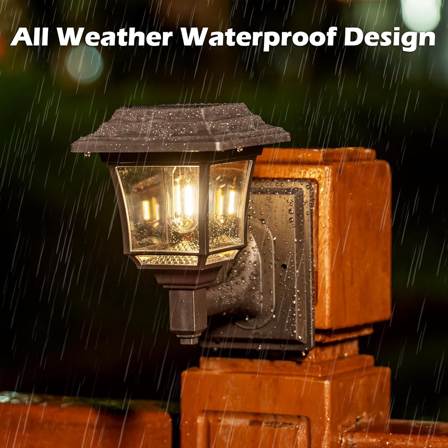 Solar Fence Lights 4 Pack, Outdoor LED Wall Lights with Edison Bulbs, 2 Modes Warm/Cold White, Waterproof Solar Garden Decor