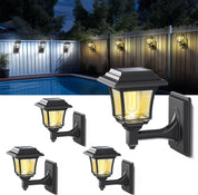 Solar Fence Lights 4 Pack, Outdoor LED Wall Lights with Edison Bulbs, 2 Modes Warm/Cold White, Waterproof Solar Garden Decor