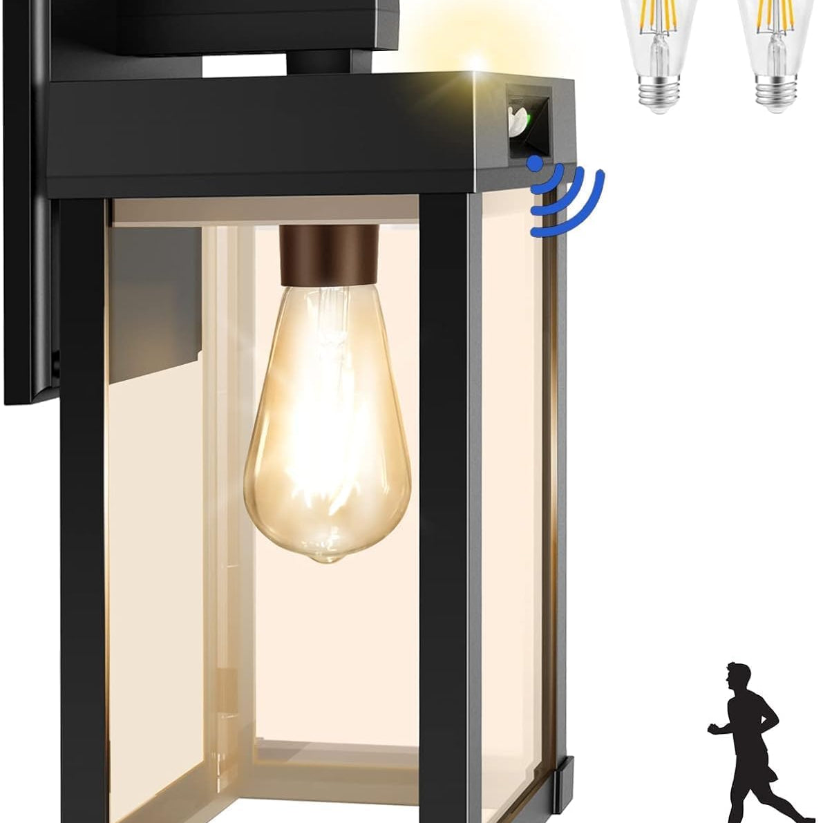 Solar Wall Lantern Light Outdoor, Motion Sensor Security Lamp with Bulb, 3 Modes, Dusk Till Dawn IP65 Waterproof for Garden, Porch, Yard