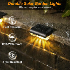 Solar garden light with features highlighted on a wet surface