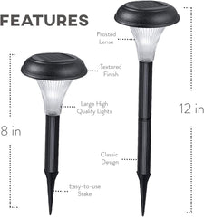 Solar garden lights with features highlighted on a white background