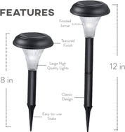 Solar garden lights with features highlighted on a white background