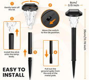 Solar lamp installation guide with step-by-step instructions and dimensions.