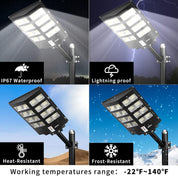 Solar street light with features highlighted on a dark background