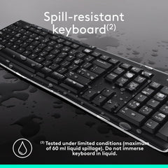 Spill-resistant keyboard with water droplets on a dark surface
