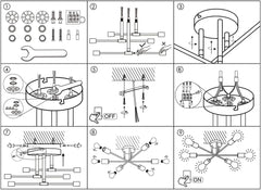 Step-by-step diagram of a ceiling light installation process.