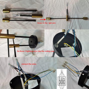 Step-by-step guide on wiring a ceiling light fixture with text instructions.