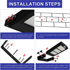 Step-by-step installation guide for a solar light fixture with illustrations and text.