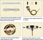 Step-by-step installation guide for ceiling light fixture with illustrations and text.