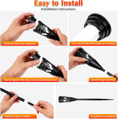 Step-by-step installation instructions for a lamp with text overlay.