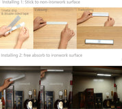 Step-by-step installation process on a wooden surface with close-up shots of hands and product.