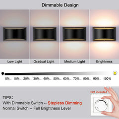 Stepless dimmable black wall light

