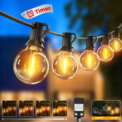 String lights with Timer control on a blurred outdoor background