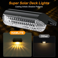 Super Solar Deck Lights with Hamlite branding and artistic shadow patterns.
