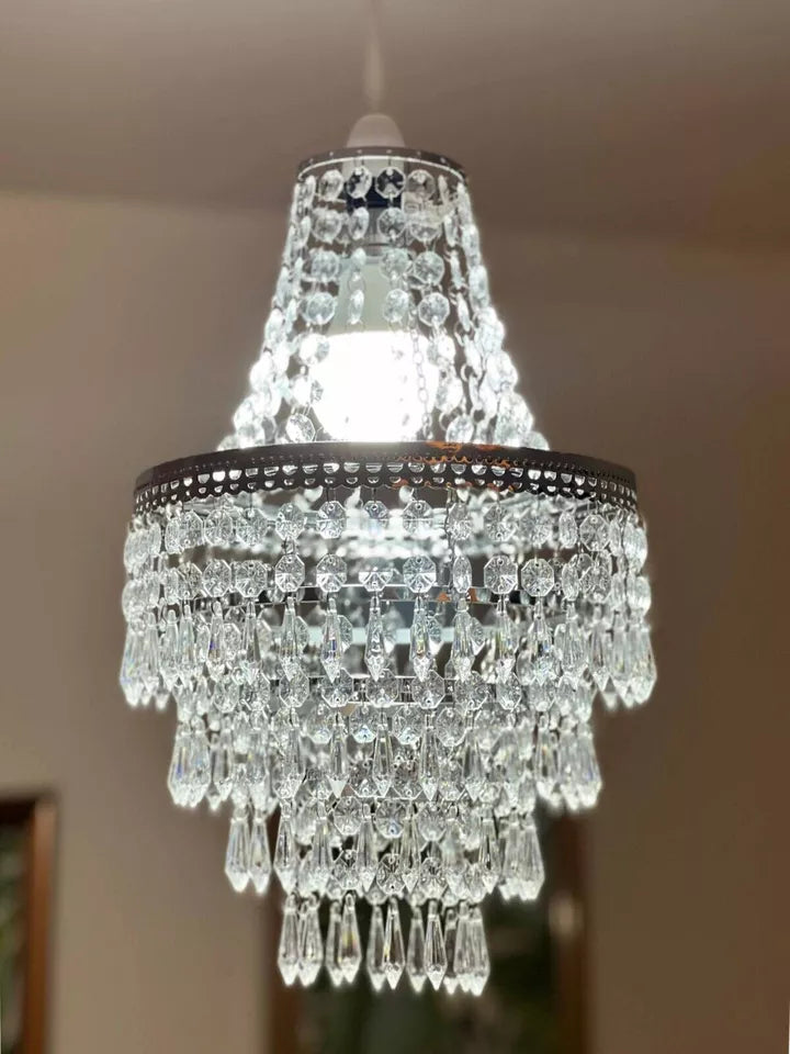 Terry Crystal 5-Tier Beaded Chandelier Light Shade – Elegant Clear Acrylic Droplets