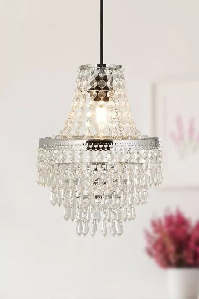 Terry Crystal 5-Tier Beaded Chandelier Light Shade – Elegant Clear Acrylic Droplets
