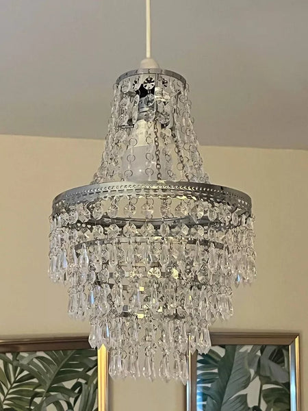 Terry Crystal 5-Tier Beaded Chandelier Light Shade – Elegant Clear Acrylic Droplets