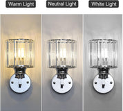 Three wall lights showing warm, neutral, and white light on a gray background.