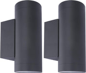 Two cylindrical outdoor wall lights on a white background