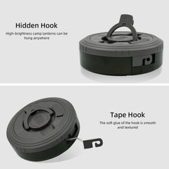 Two views of a camping lantern with hidden and tape hooks on a white background.