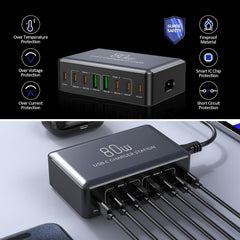 USB-C charger station with multiple ports on a white background
