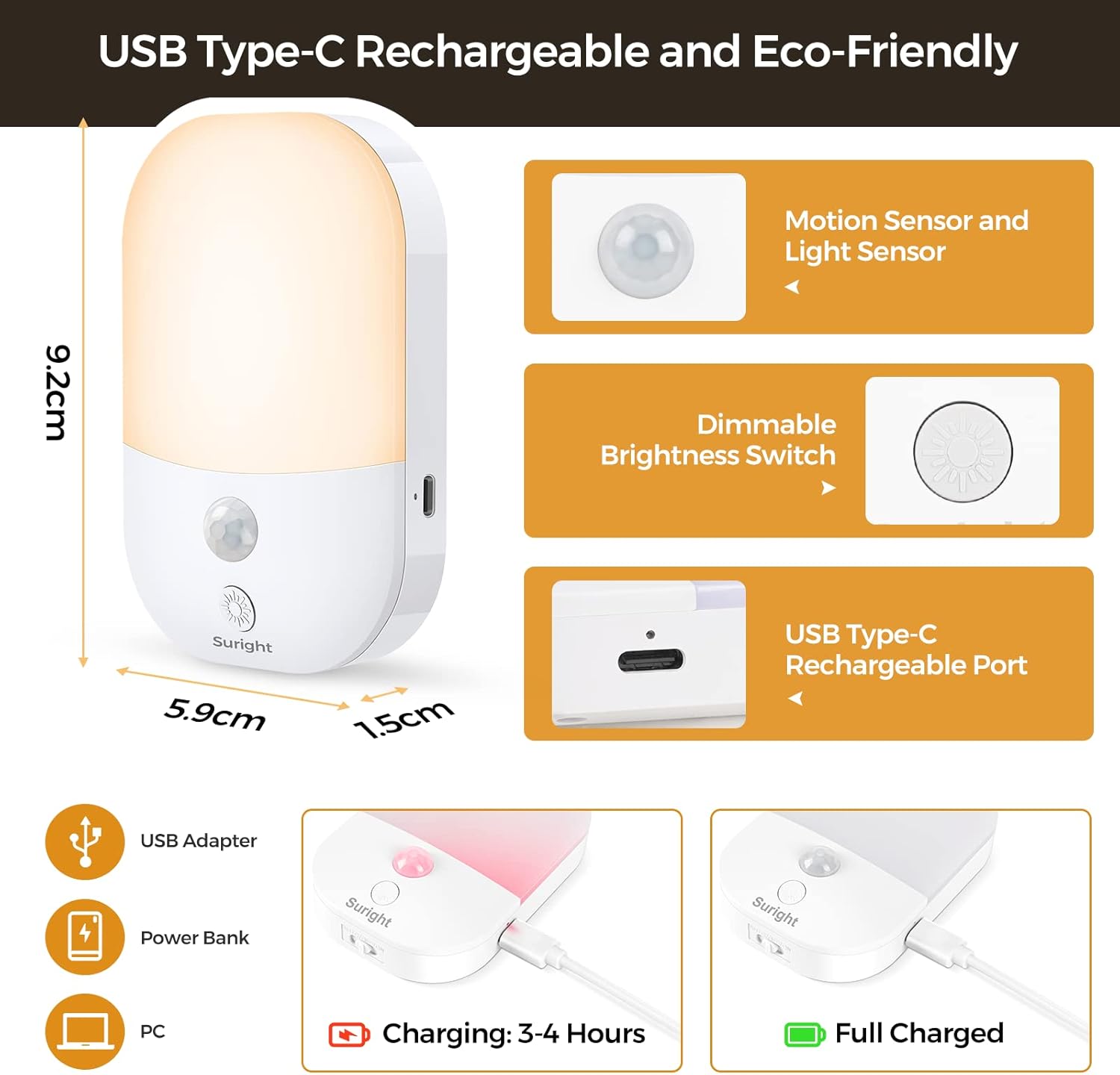 LED Night Light 2 Pack – Rechargeable Motion Sensor Cupboard Lights ...