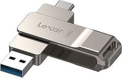 USB flash drive with multiple connectors on a white background