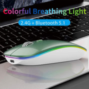 Uiosmuph Bluetooth Mouse, 2.4G & Bluetooth Wireless Mouse for Laptop, Slim Rechargeable Mice Ergonomic Portable Optical Mouse for Notebook/PC/Computer/MacOS/Android (Green)