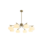 Modern chandelier with glass shades on a white background