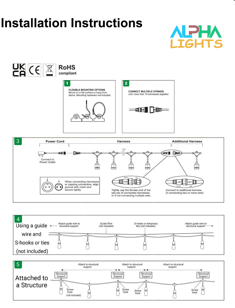 48FT Outdoor LED Festoon String Lights with 15 Bulbs, UK Plug, IP65 Waterproof Garden String Lights for Patio, Pergola, Gazebo, Party, Wedding & Outdoor Decoration