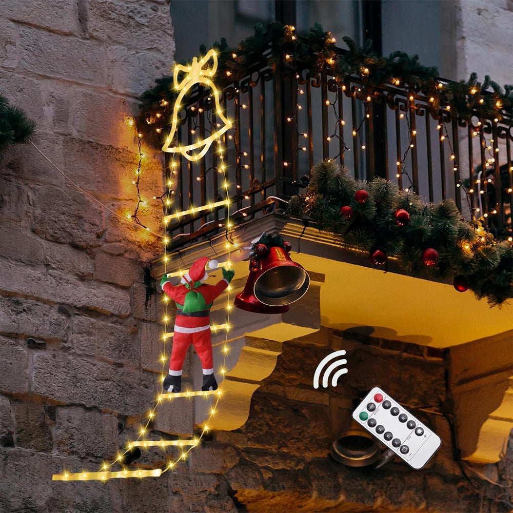 Santa Claus LED Ladder Lights Warm White, 8 Modes Christmas Decoration