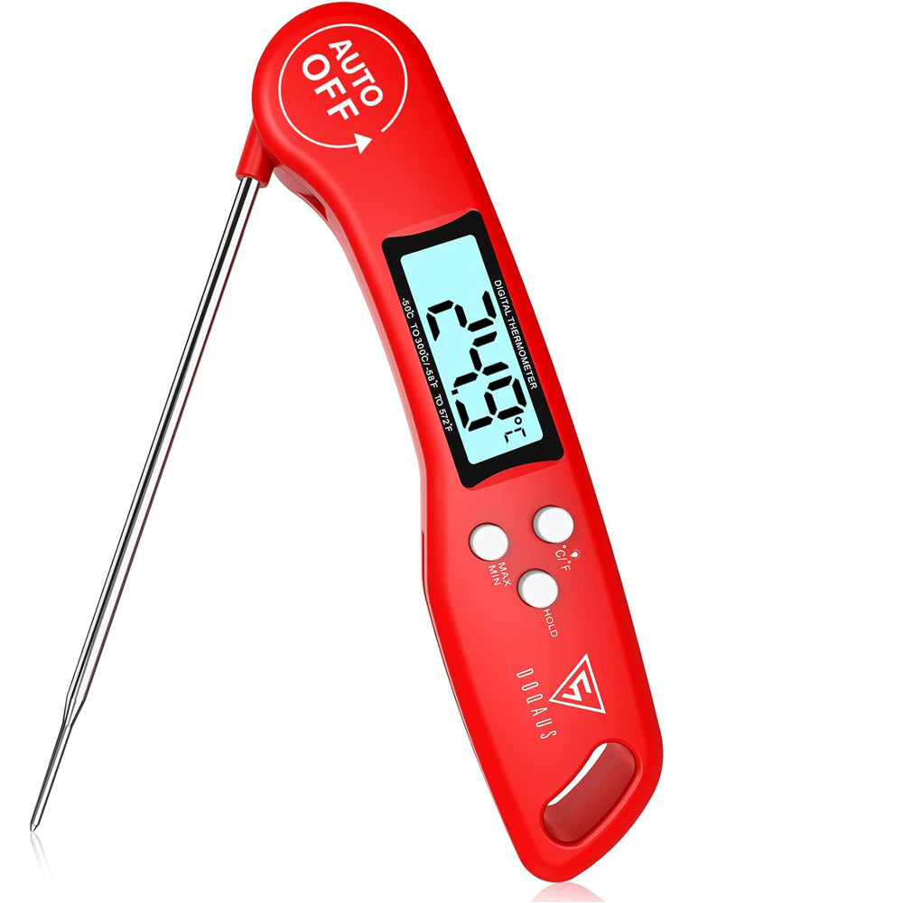 Digital Instant Read Meat Thermometer Red – Ultra-Fast Cooking Probe with Backlit LCD