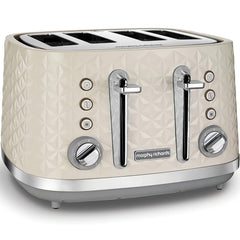 Morphy Richards Vector 4 Slice Toaster 1800W – Cream High Gloss Geometric Design with Variable Width Slots, Defrost, Reheat & Crumb Tray
