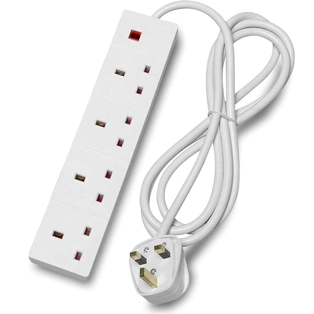 Extension 4 Plug Multi Plug Extension 4 Socket 4m Lead with USB & Neon Indicator – KfDirect