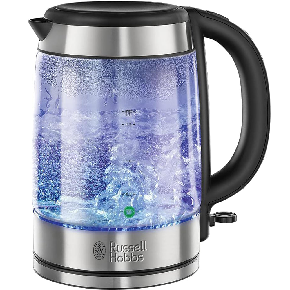Russell Hobbs Illuminating 1.7L Cordless Glass Kettle Fast Boil 3000W Black Steel